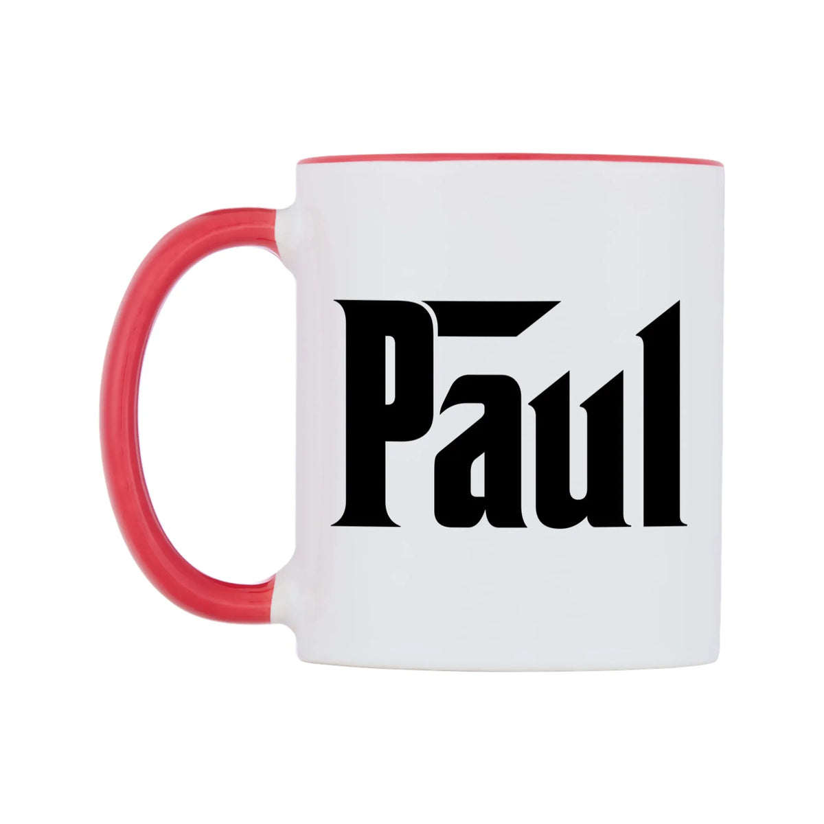 Paul - Godfather Themed Mug — white 11oz gloss mug with a red inside and handle, right side, on a white background