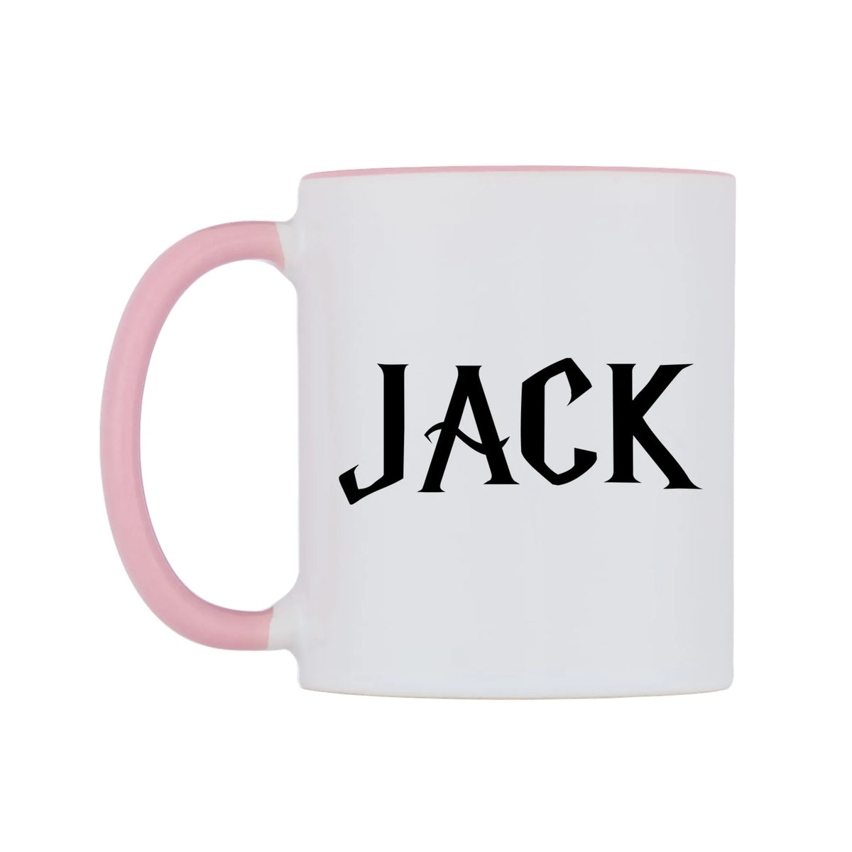 Jack - Wizard Themed Mug — white 11oz gloss mug with a pink inside and handle, right side, on a white background