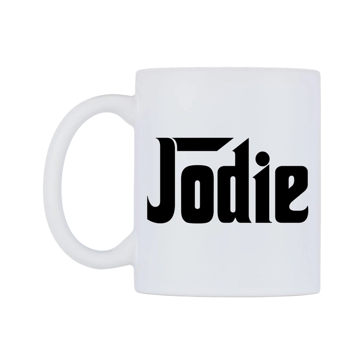 Jodie - Godfather Themed Mug — white 11oz gloss mug, right side, on a white background