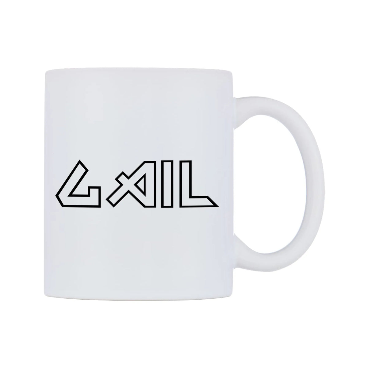 Gail - Iron Maiden Themed Mug — white 11oz gloss mug, left side, on a white background