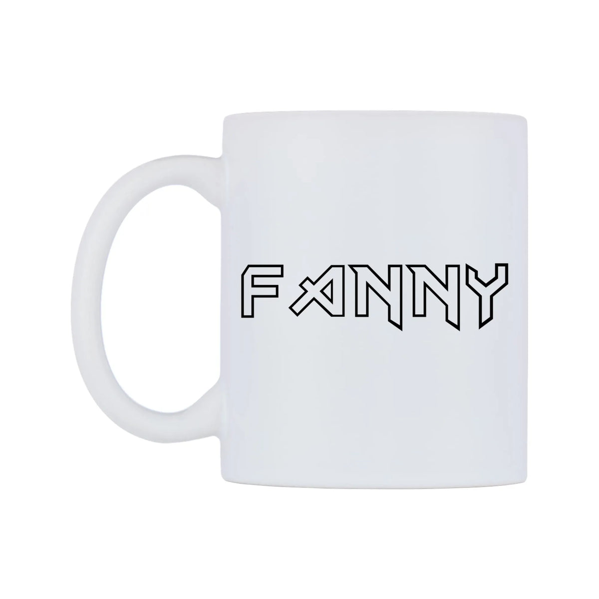 Fanny - Iron Maiden Themed Mug — white 11oz gloss mug, right side, on a white background