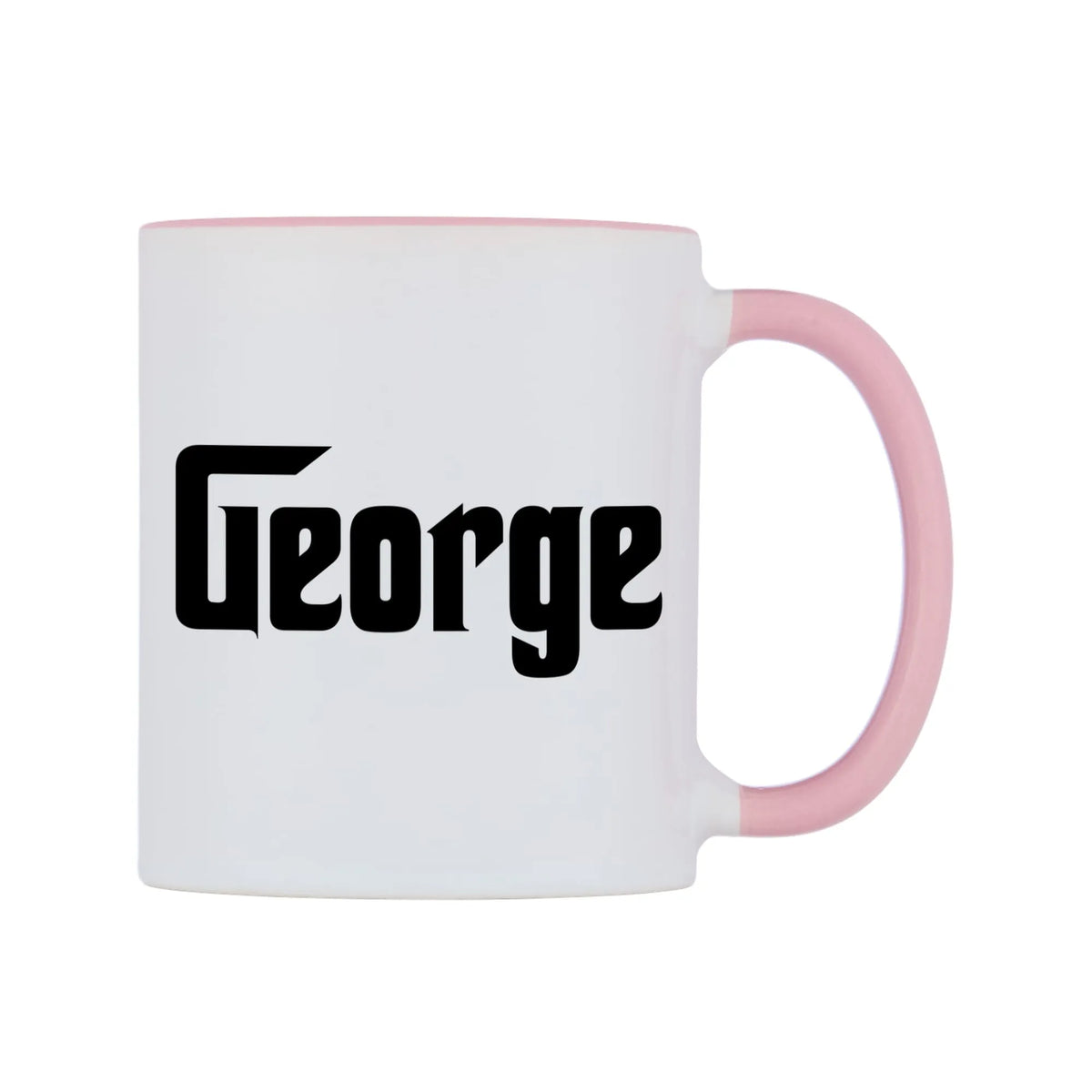 George - Godfather Themed Mug — white 11oz gloss mug with a pink inside and handle, left side, on a white background