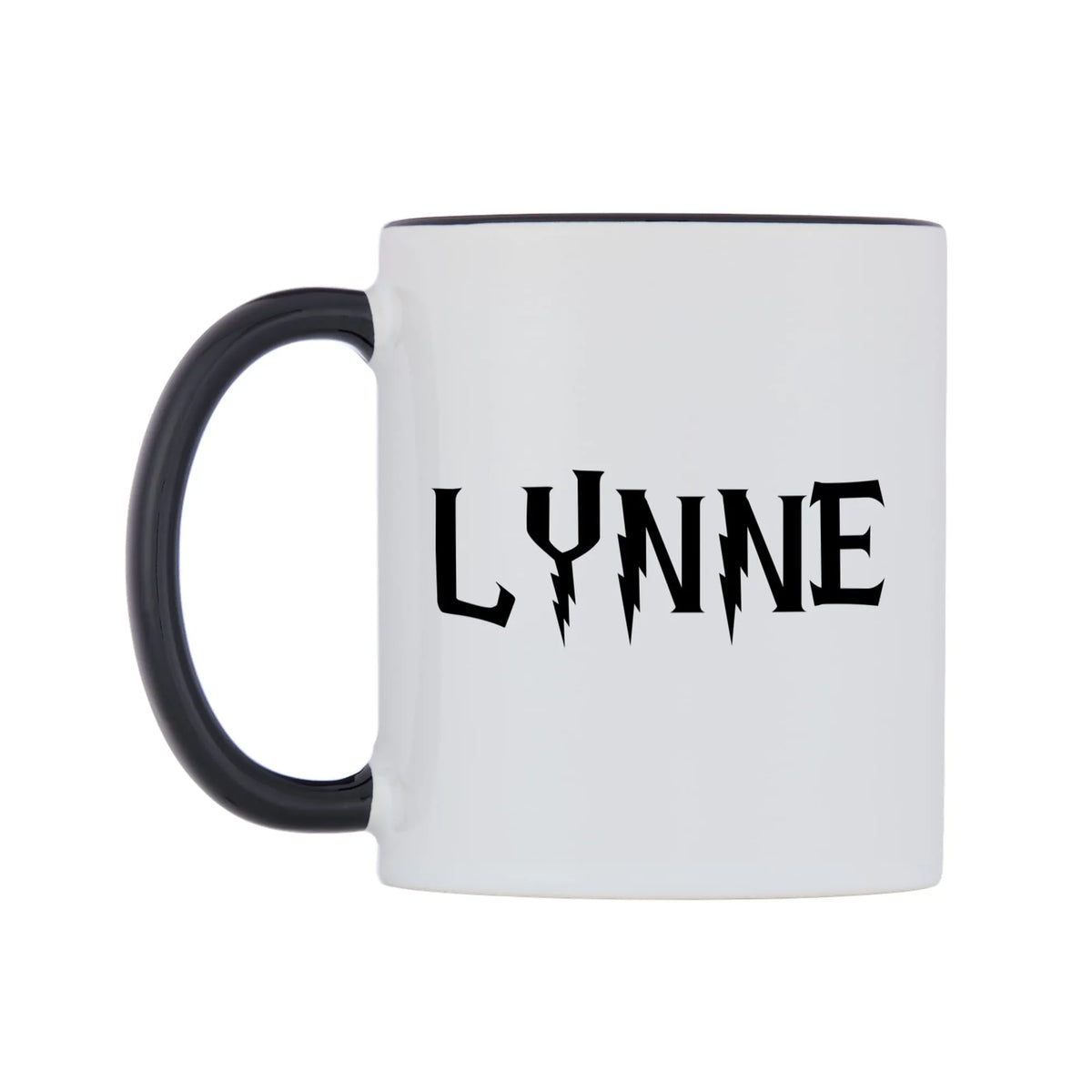 Lynne - Wizard Themed Mug — white 11oz gloss mug with a black inside and handle, right side, on a white background