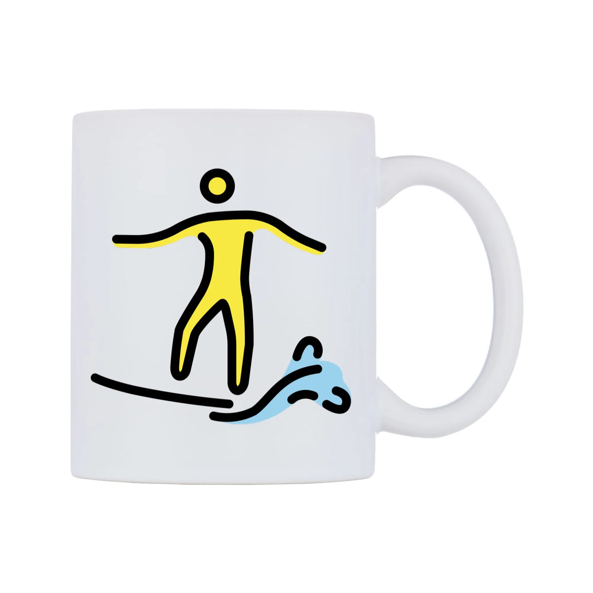 Male Surfing Emoji Mug — mug, left side, on a white background