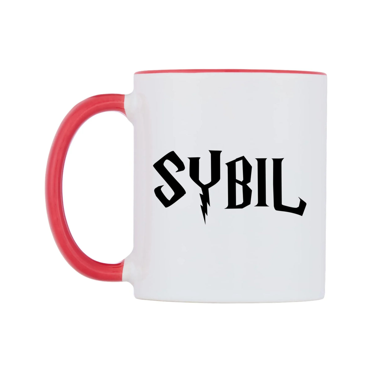 Sybil - Wizard Themed Mug — white 11oz gloss mug with a red inside and handle, right side, on a white background