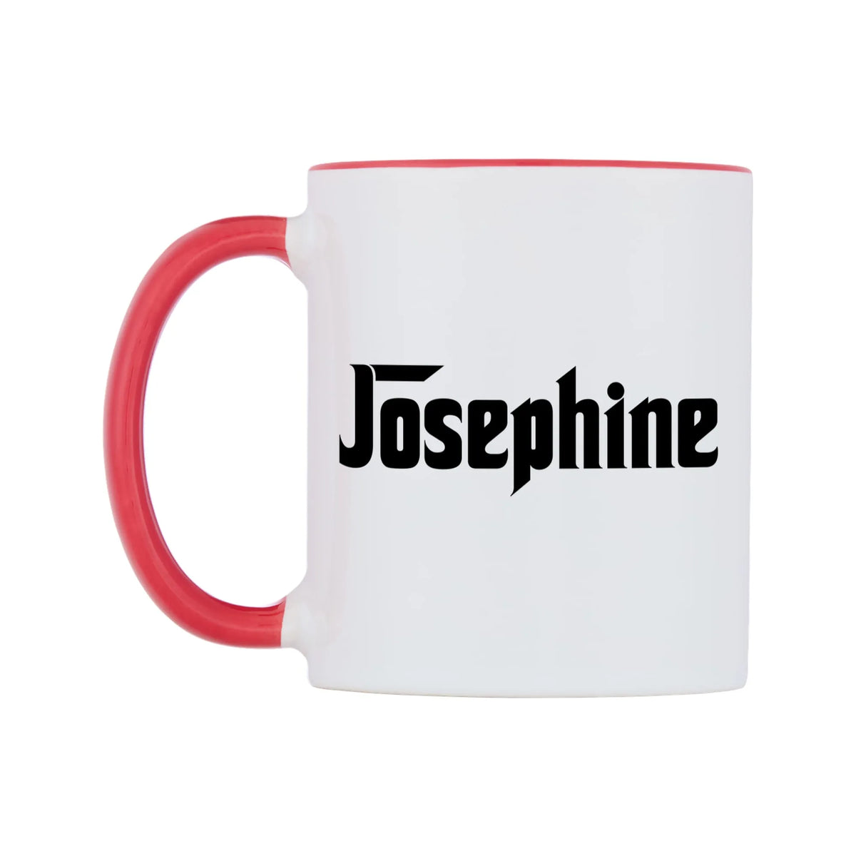 Josephine - Godfather Themed Mug — white 11oz gloss mug with a red inside and handle, right side, on a white background