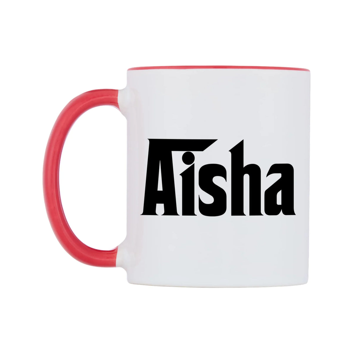 Aisha - Godfather Themed Mug — white 11oz gloss mug with a red inside and handle, right side, on a white background