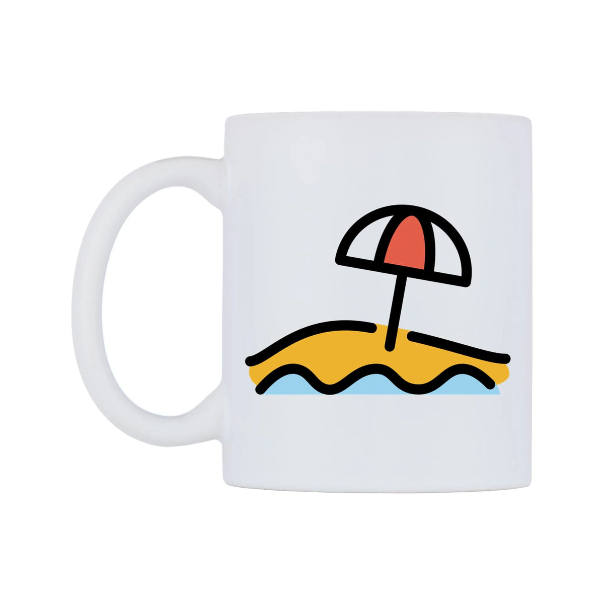 Beach With Umbrella Emoji Mug — mug, right side, on a white background