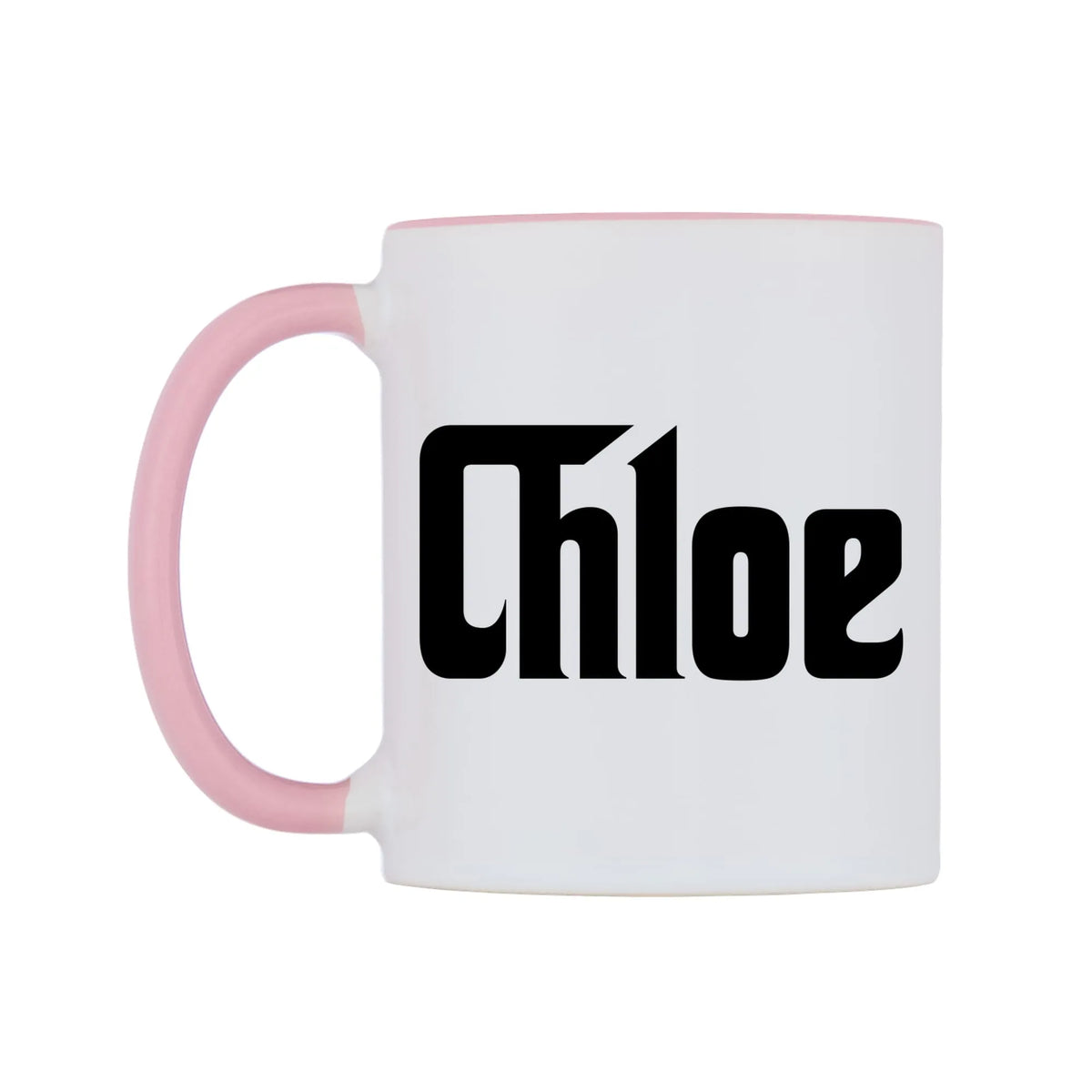 Chloe - Godfather Themed Mug — white 11oz gloss mug with a pink inside and handle, right side, on a white background