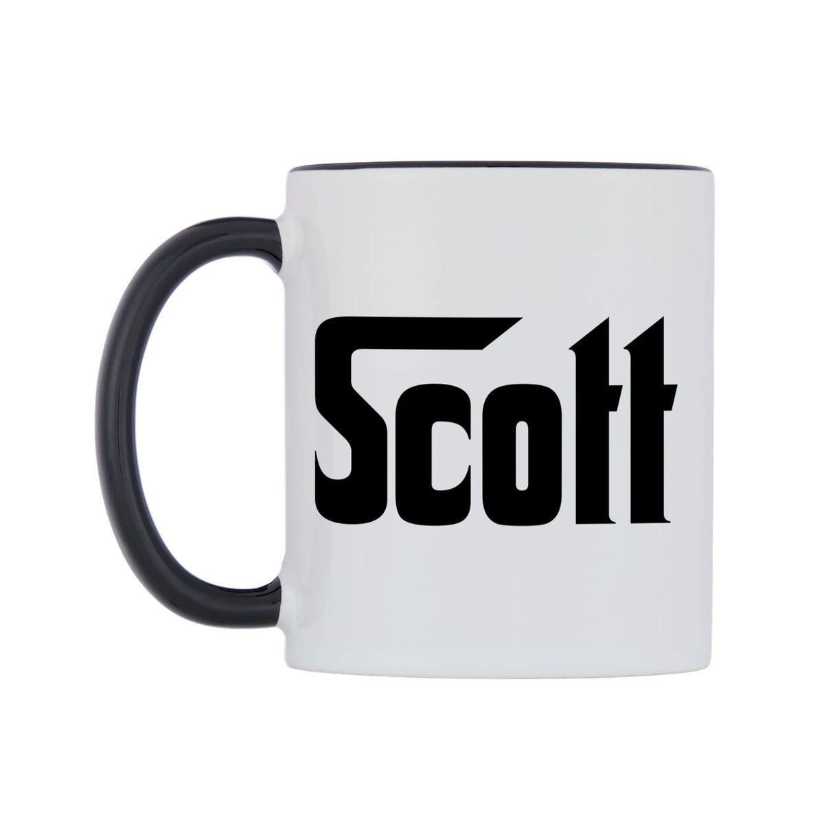 Scott - Godfather Themed Mug — white 11oz gloss mug with a black inside and handle, right side, on a white background
