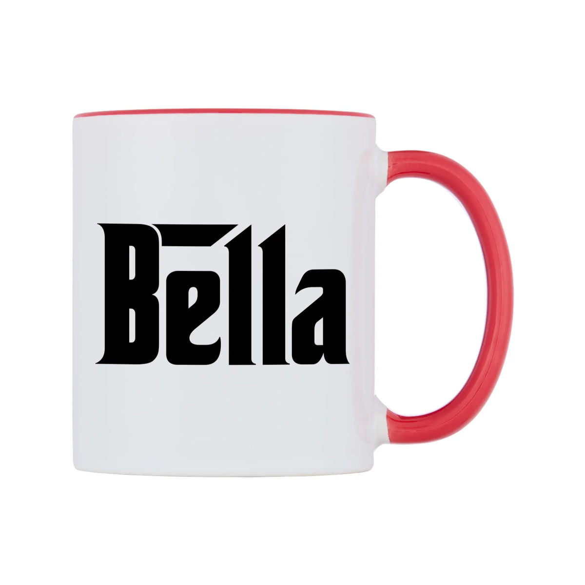 Bella - Godfather Themed Mug — white 11oz gloss mug with a red inside and handle, left side, on a white background