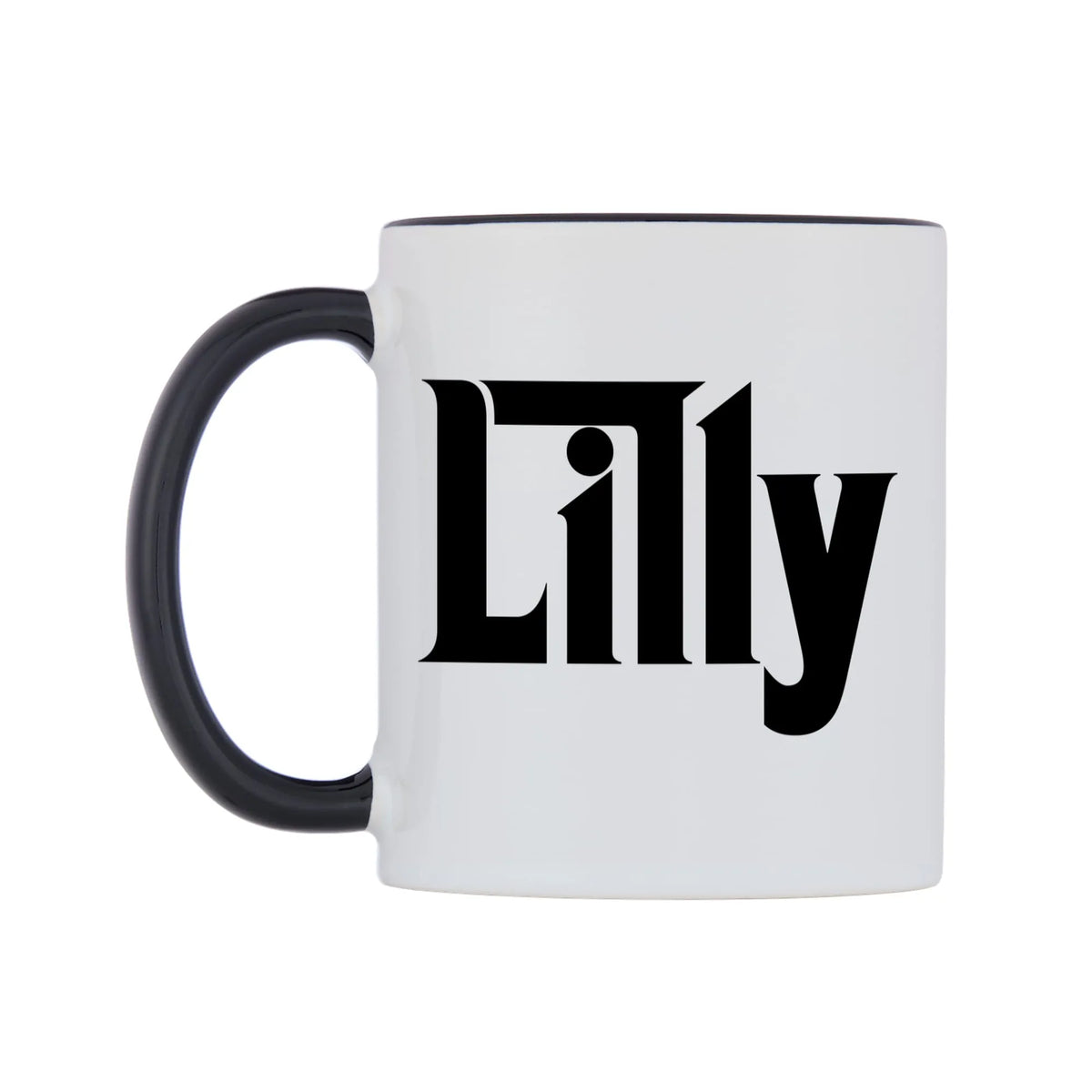 Lilly - Godfather Themed Mug — white 11oz gloss mug with a black inside and handle, right side, on a white background