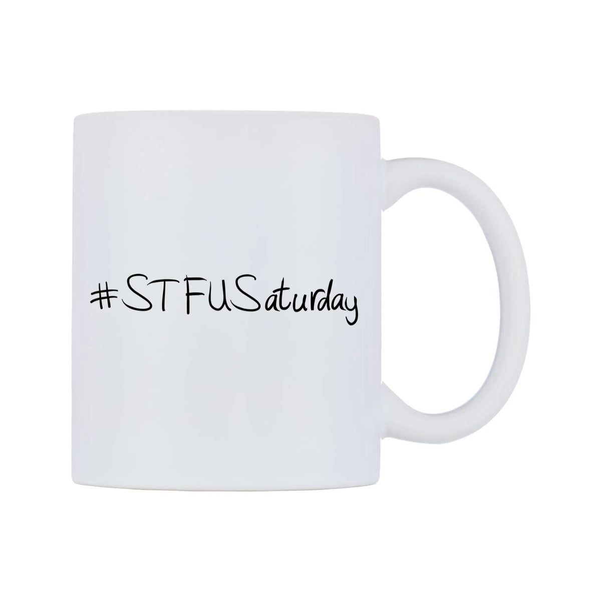 STFUSaturday Mug — mug, left side, on a white background