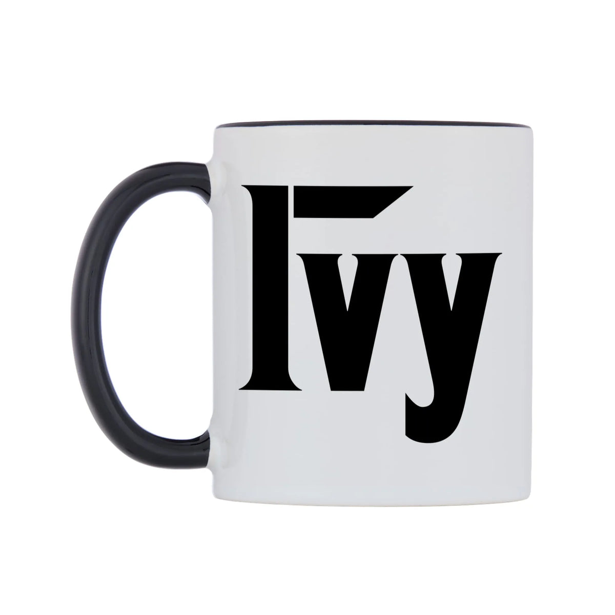 Ivy - Godfather Themed Mug — white 11oz gloss mug with a black inside and handle, right side, on a white background