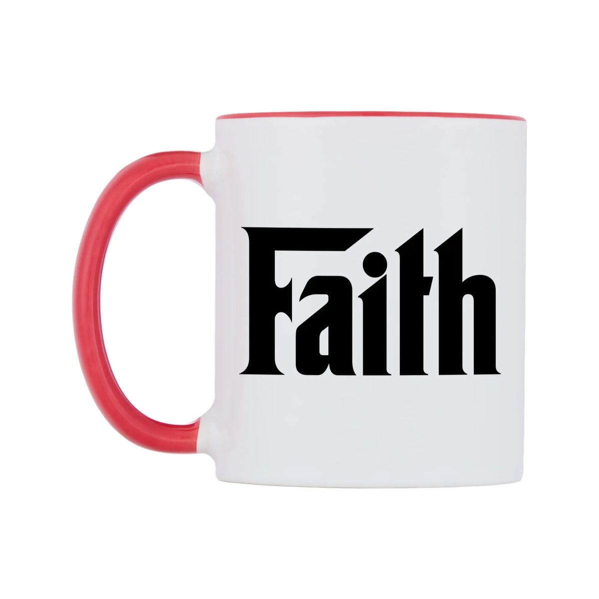Faith - Godfather Themed Mug — white 11oz gloss mug with a red inside and handle, right side, on a white background