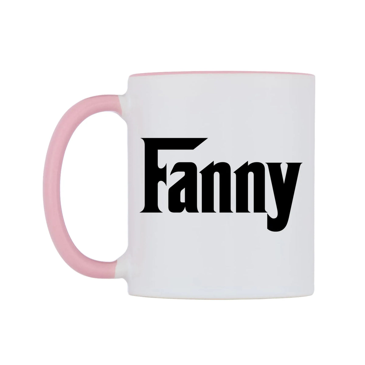 Fanny - Godfather Themed Mug — white 11oz gloss mug with a pink inside and handle, right side, on a white background