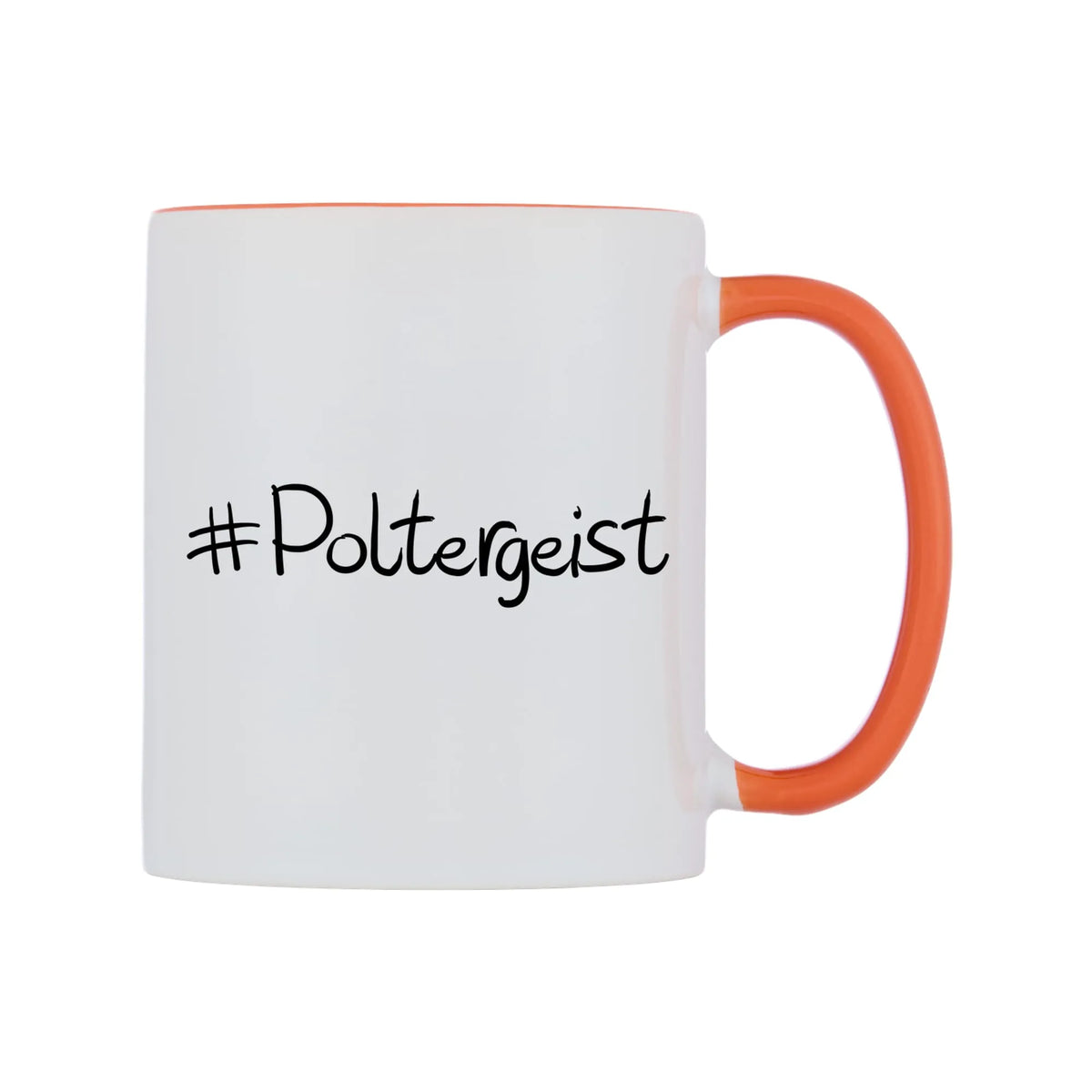 Poltergeist Mug — white 11oz gloss mug with a orange inside and handle, left side, on a white background