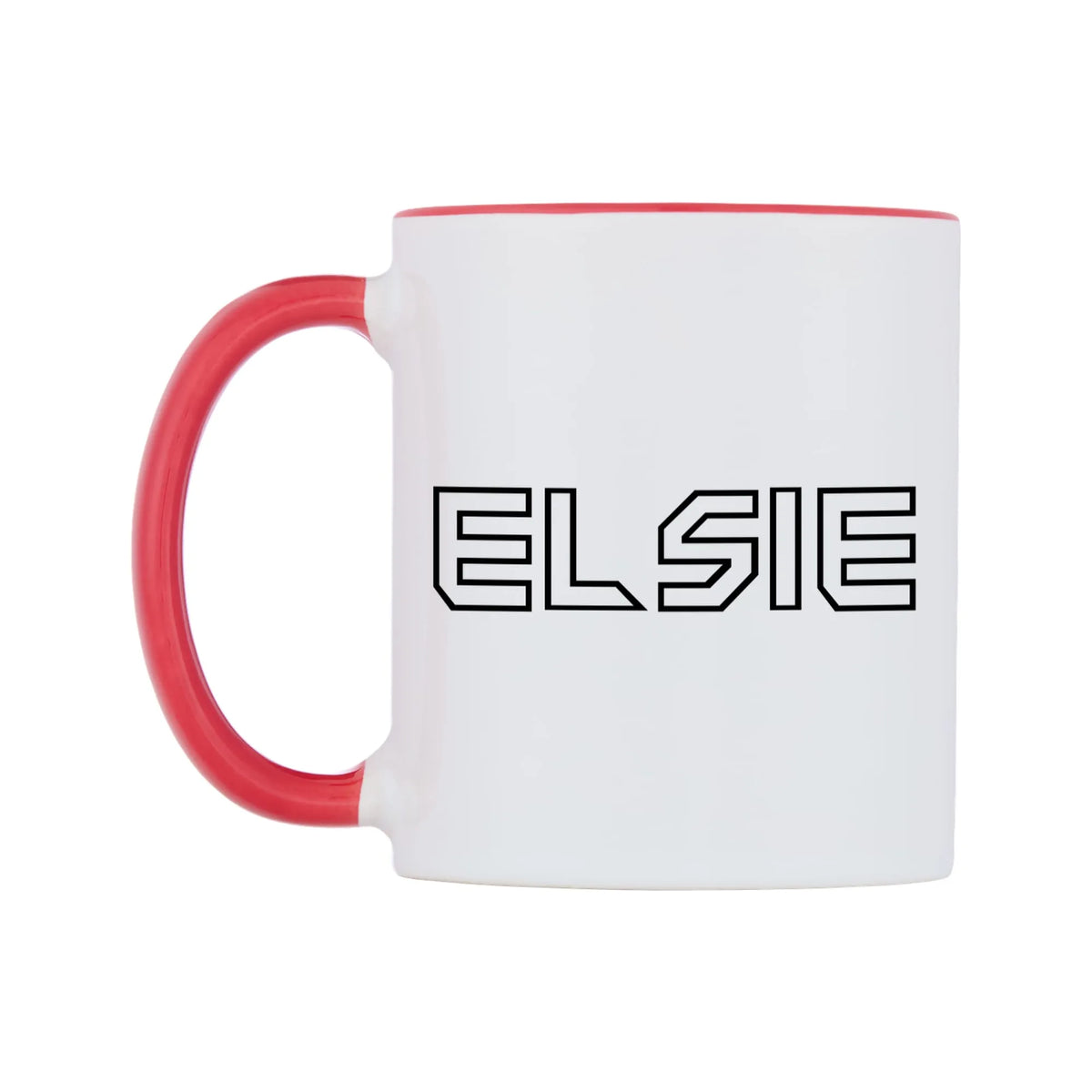 Elsie - Iron Maiden Themed Mug — white 11oz gloss mug with a red inside and handle, right side, on a white background