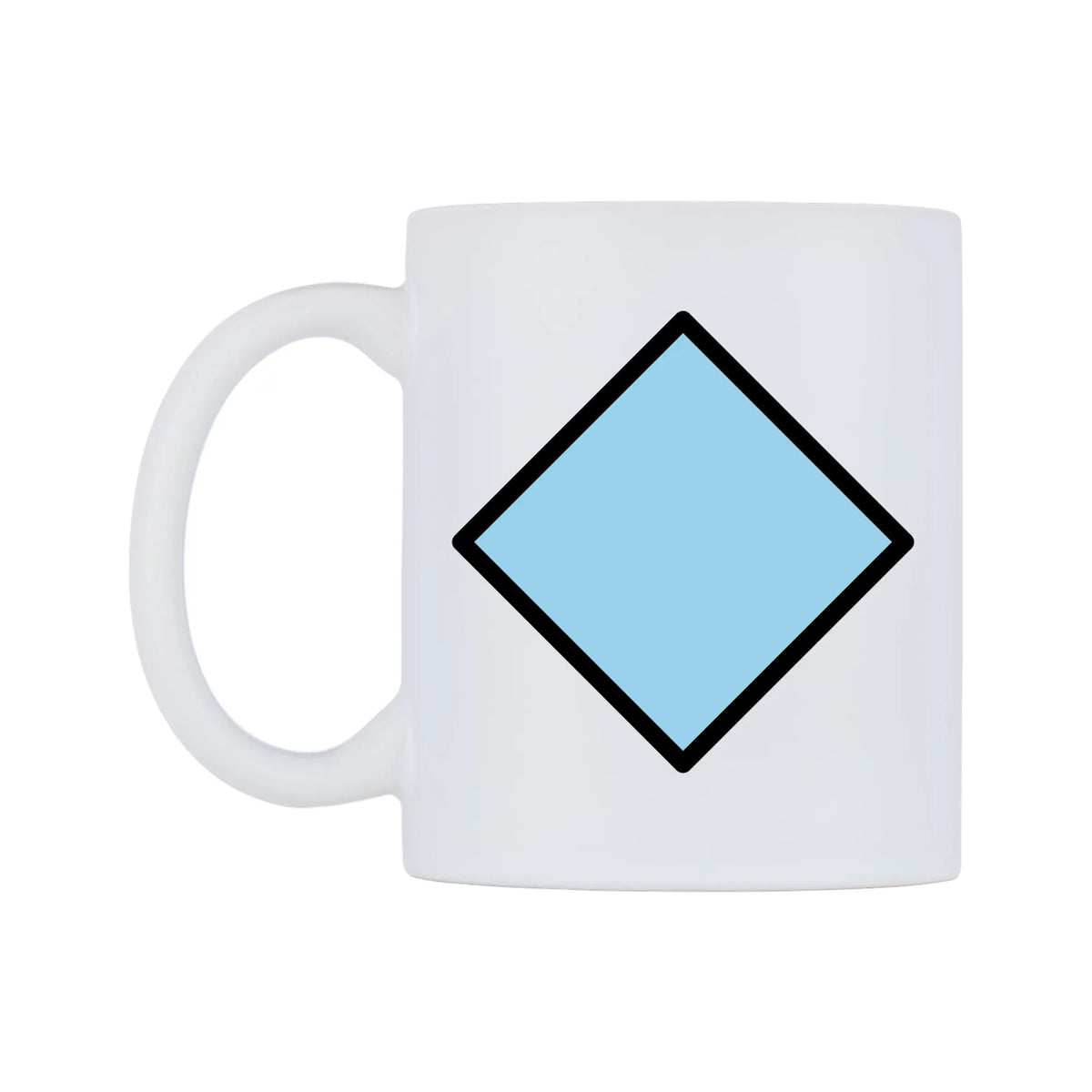 Large Blue Diamond Emoji Mug — mug, right side, on a white background