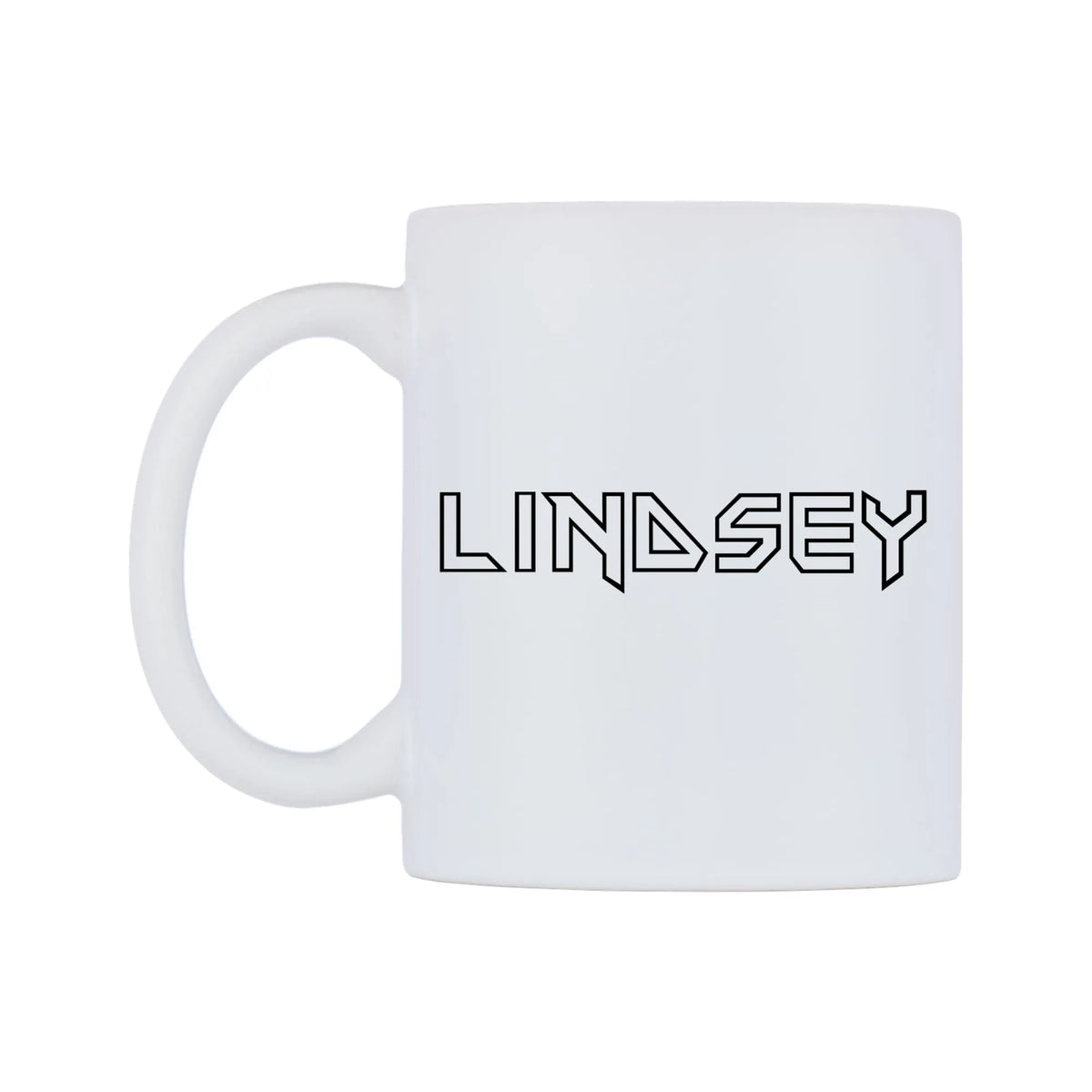 Lindsey - Iron Maiden Themed Mug — white 11oz gloss mug, right side, on a white background