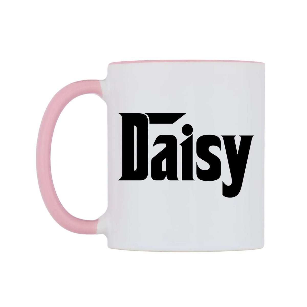 Daisy - Godfather Themed Mug — white 11oz gloss mug with a pink inside and handle, right side, on a white background