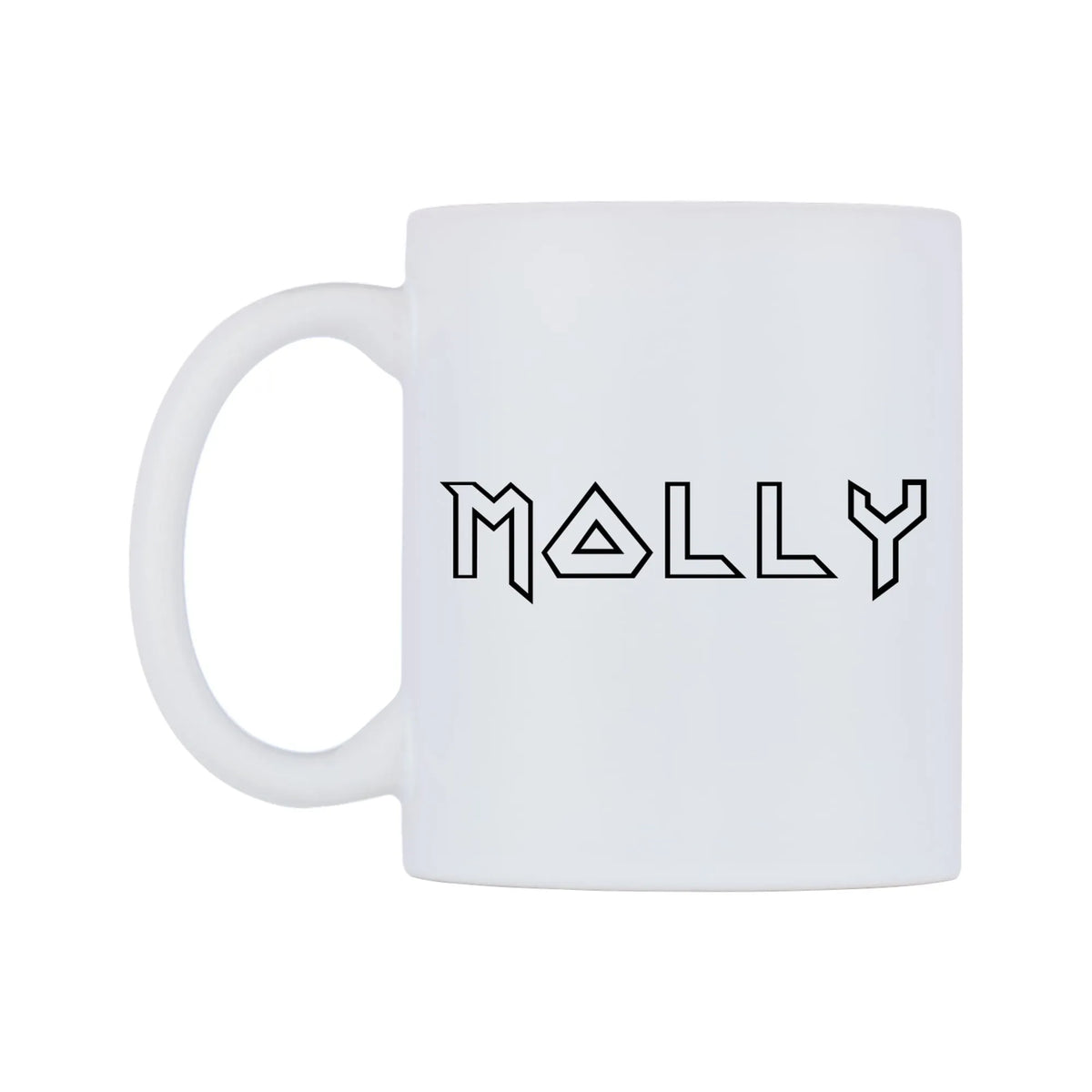 Molly - Iron Maiden Themed Mug — white 11oz gloss mug, right side, on a white background