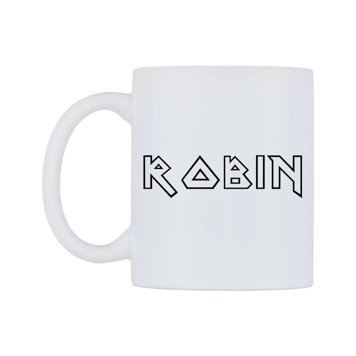 Robin - Iron Maiden Themed Mug — white 11oz gloss mug, right side, on a white background