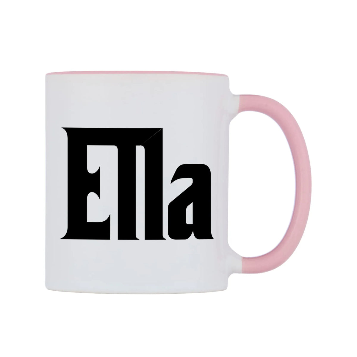 Ella - Godfather Themed Mug — white 11oz gloss mug with a pink inside and handle, left side, on a white background