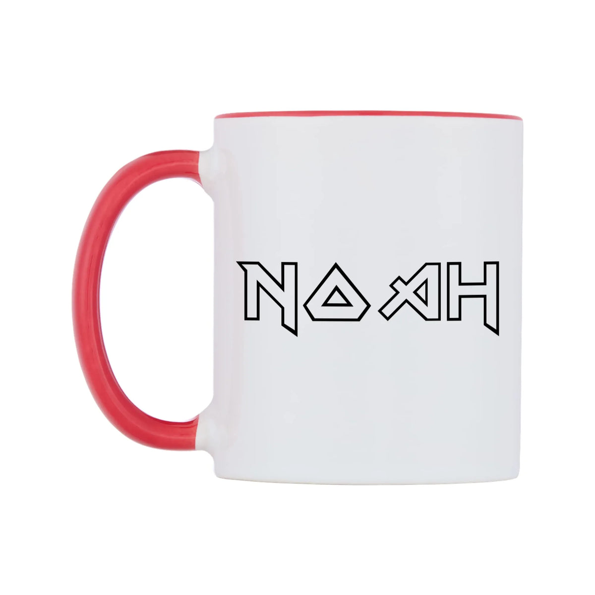 Noah - Iron Maiden Themed Mug — white 11oz gloss mug with a red inside and handle, right side, on a white background