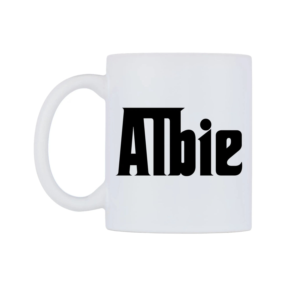 Albie - Godfather Themed Mug — white 11oz gloss mug, right side, on a white background