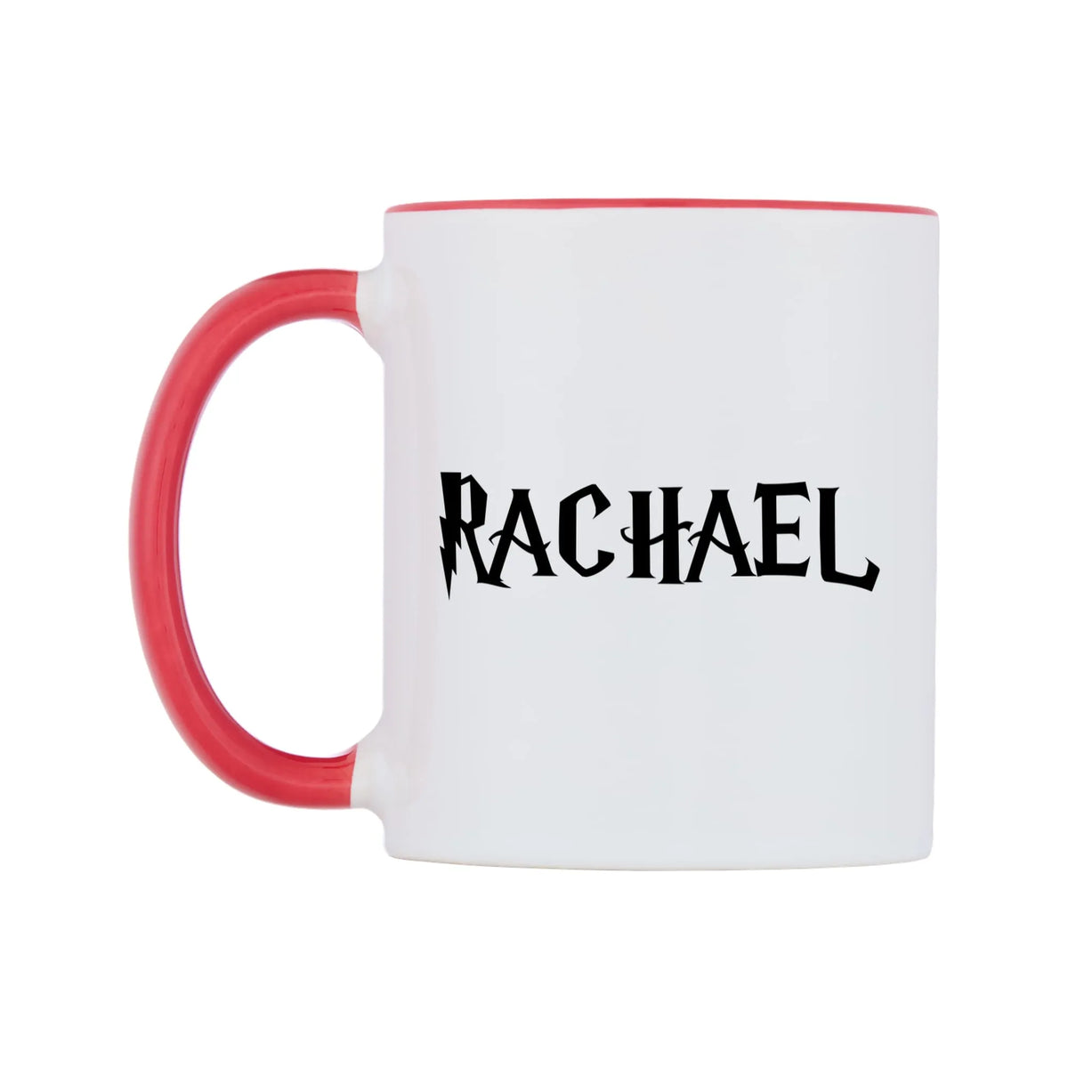 Rachael - Wizard Themed Mug — white 11oz gloss mug with a red inside and handle, right side, on a white background