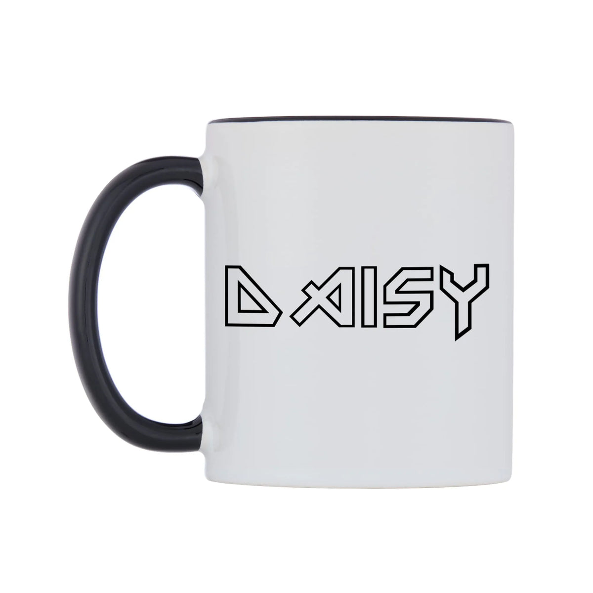 Daisy - Iron Maiden Themed Mug — white 11oz gloss mug with a black inside and handle, right side, on a white background