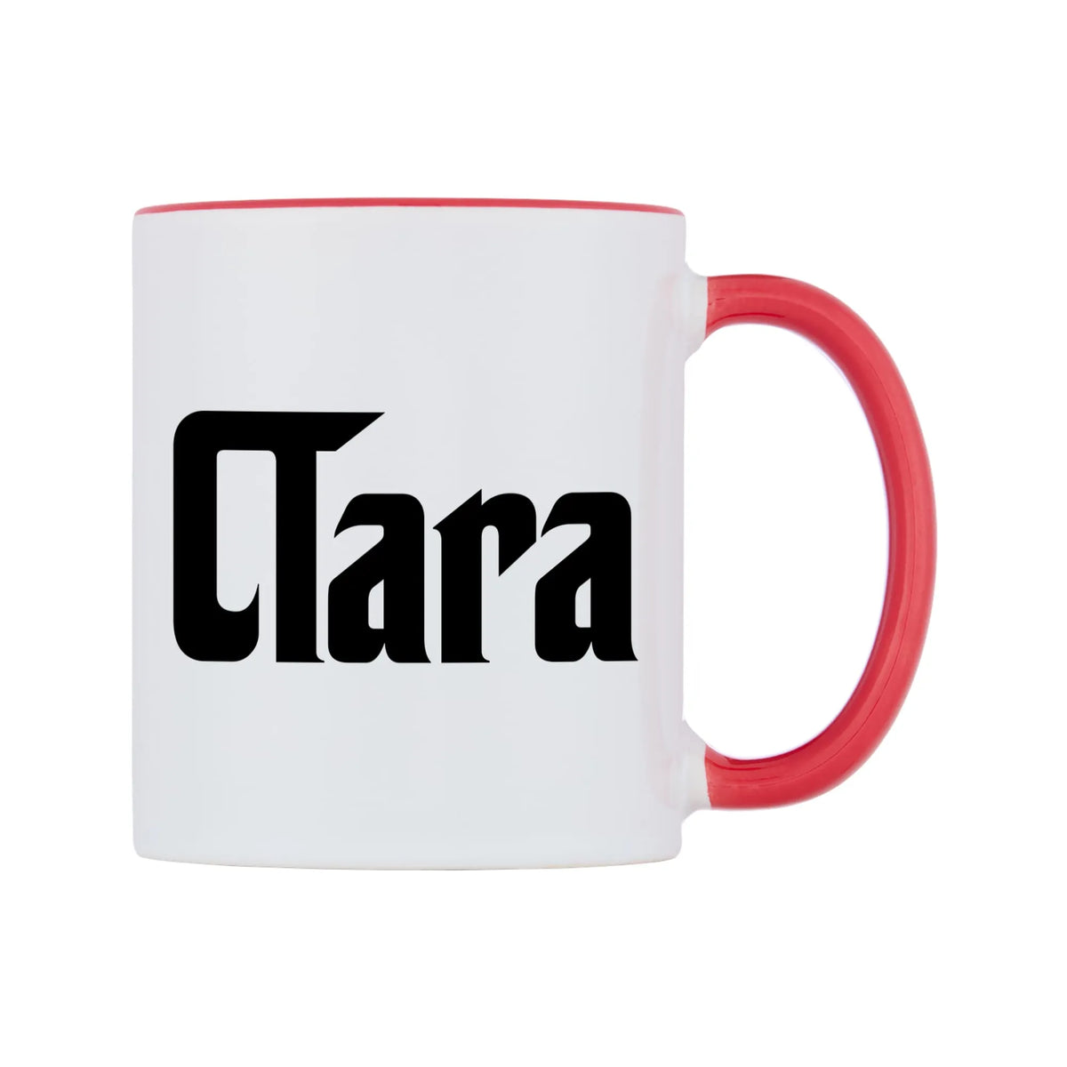 Clara - Godfather Themed Mug — white 11oz gloss mug with a red inside and handle, left side, on a white background