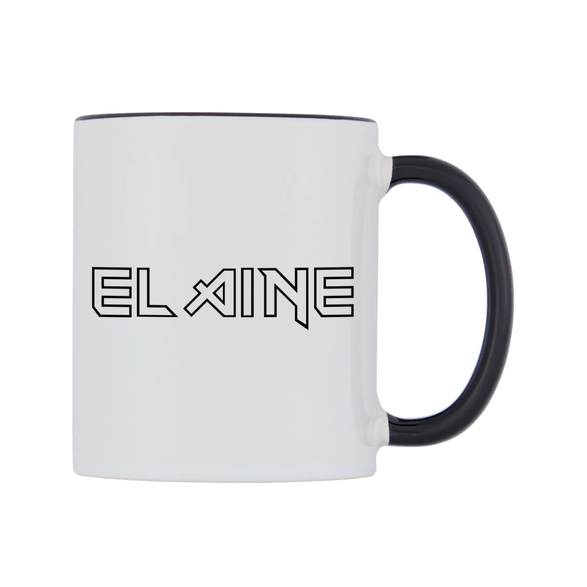 Elaine - Iron Maiden Themed Mug — white 11oz gloss mug with a black inside and handle, left side, on a white background