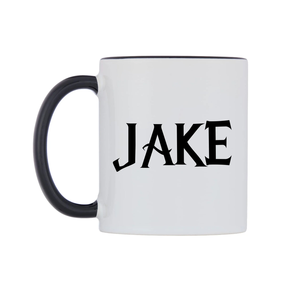 Jake - Wizard Themed Mug — white 11oz gloss mug with a black inside and handle, right side, on a white background