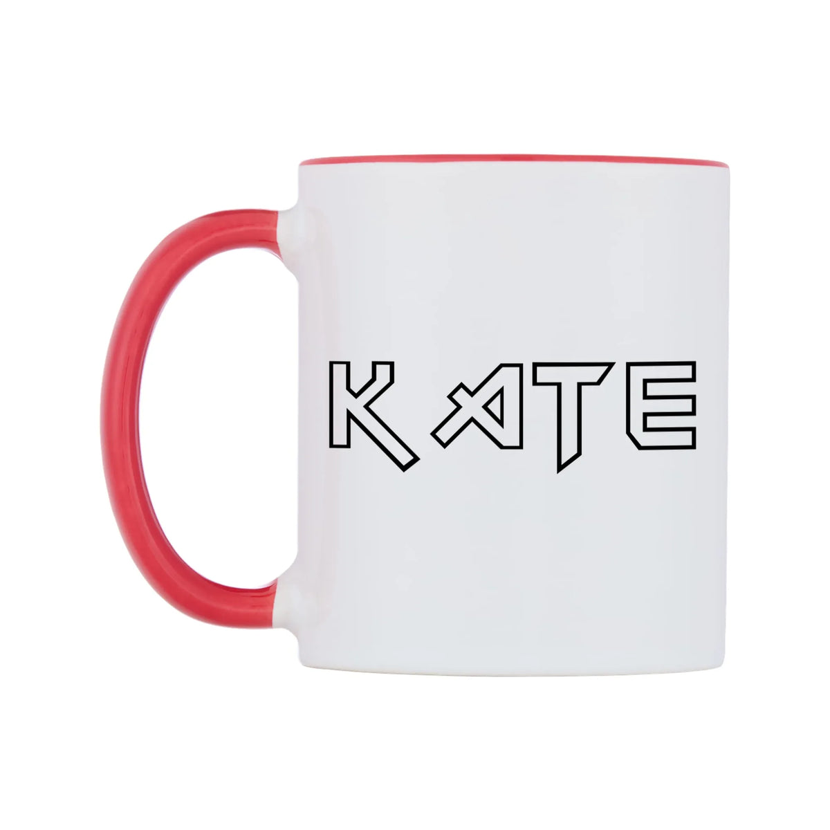 Kate - Iron Maiden Themed Mug — white 11oz gloss mug with a red inside and handle, right side, on a white background