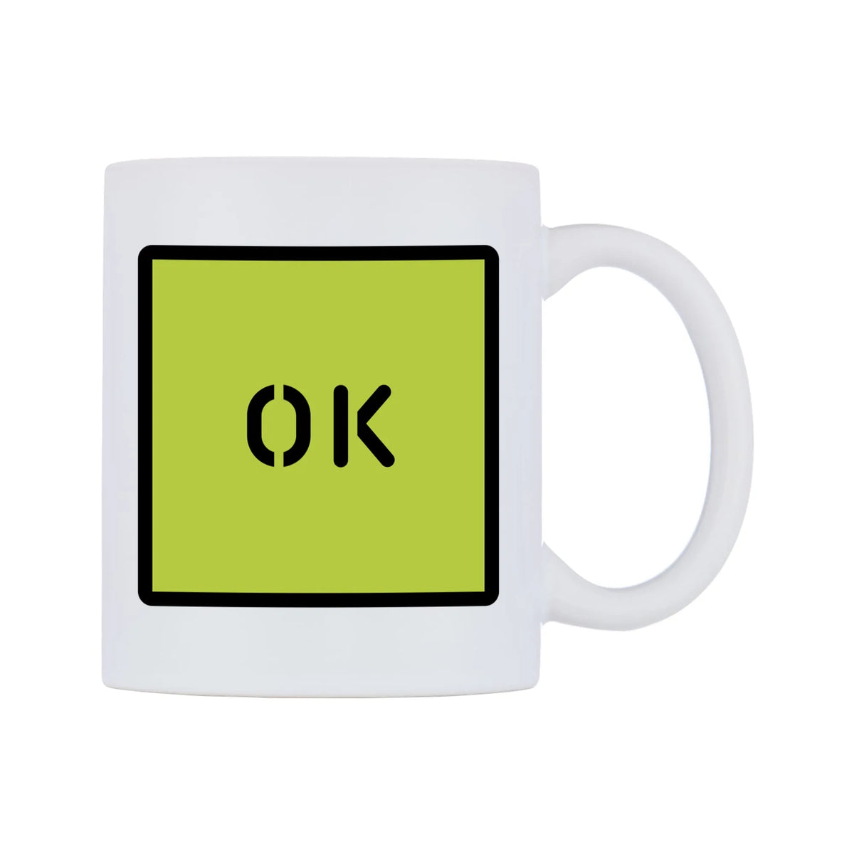 Ok Stencil Emoji Mug — mug, left side, on a white background