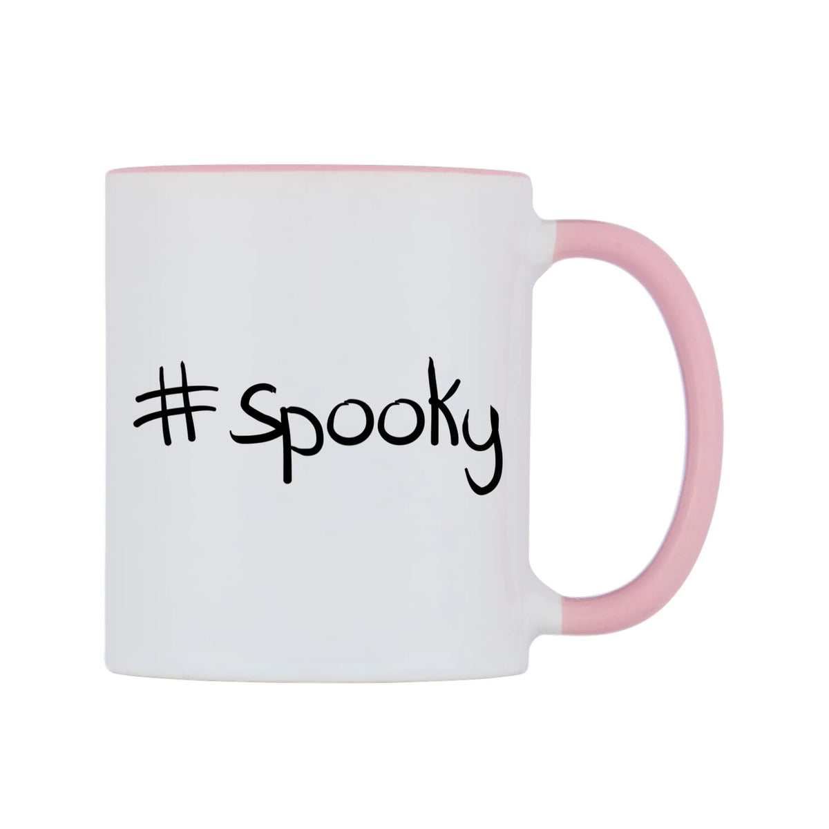 spooky Mug — white 11oz gloss mug with a pink inside and handle, left side, on a white background