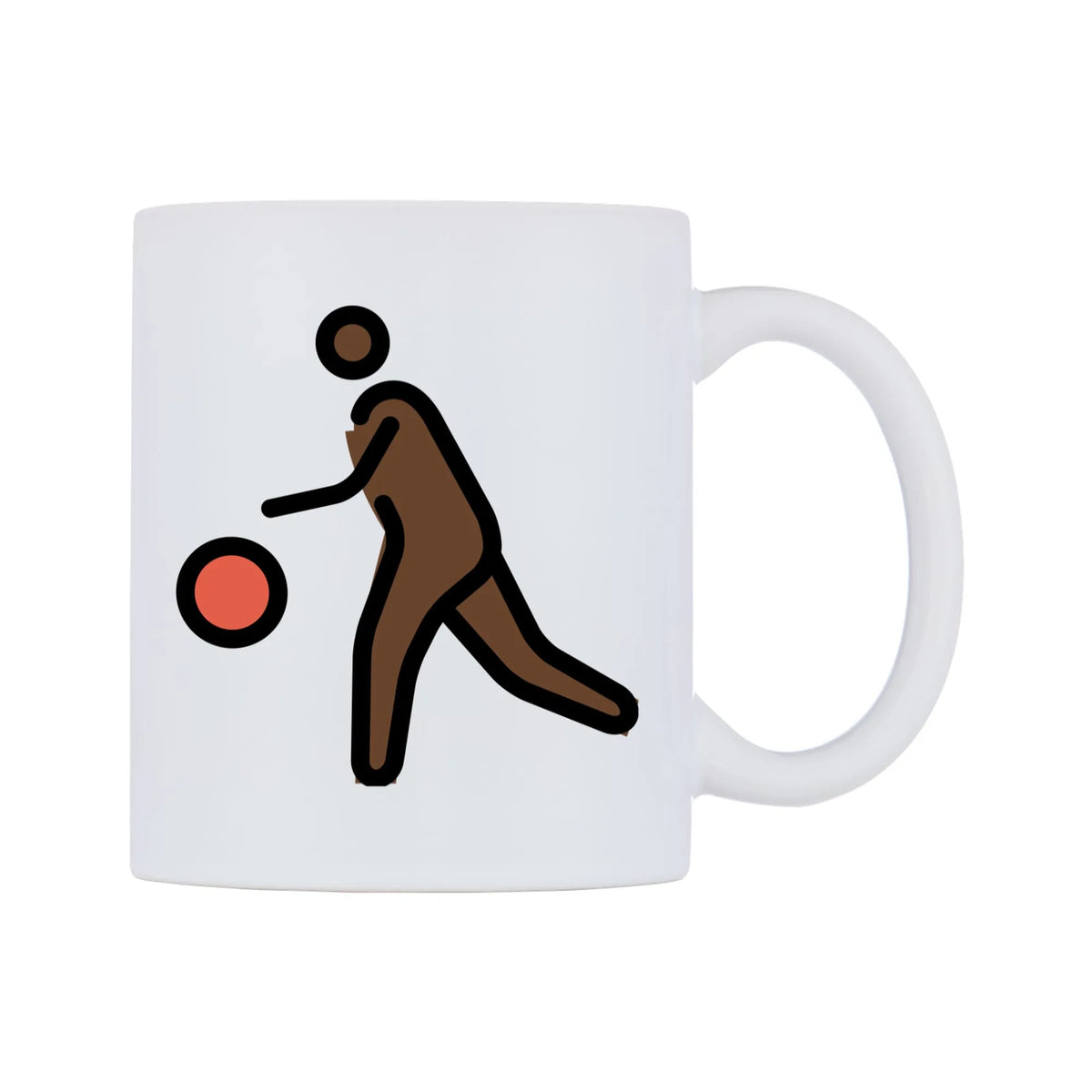 Person Bouncing Ball: Dark Skin Tone Emoji Mug — mug, left side, on a white background