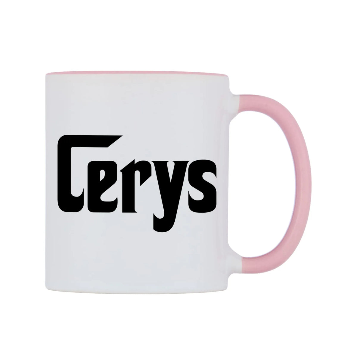 Cerys - Godfather Themed Mug — white 11oz gloss mug with a pink inside and handle, left side, on a white background