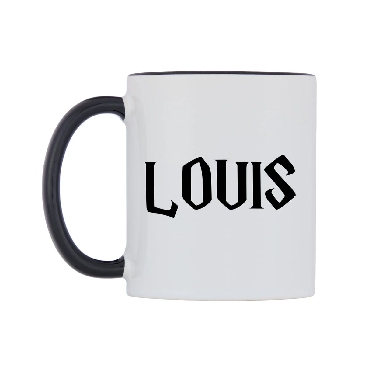 Louis - Wizard Themed Mug — white 11oz gloss mug with a black inside and handle, right side, on a white background