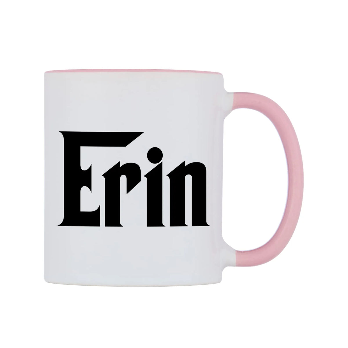 Erin - Godfather Themed Mug — white 11oz gloss mug with a pink inside and handle, left side, on a white background
