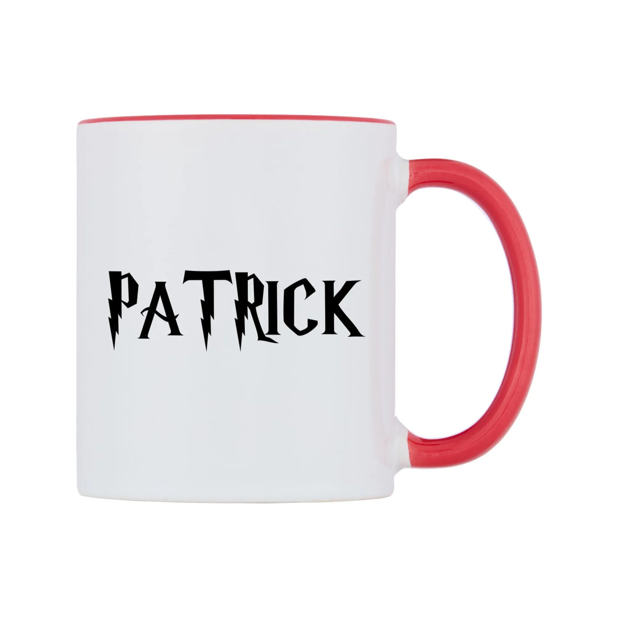 Patrick - Wizard Themed Mug — white 11oz gloss mug with a red inside and handle, left side, on a white background