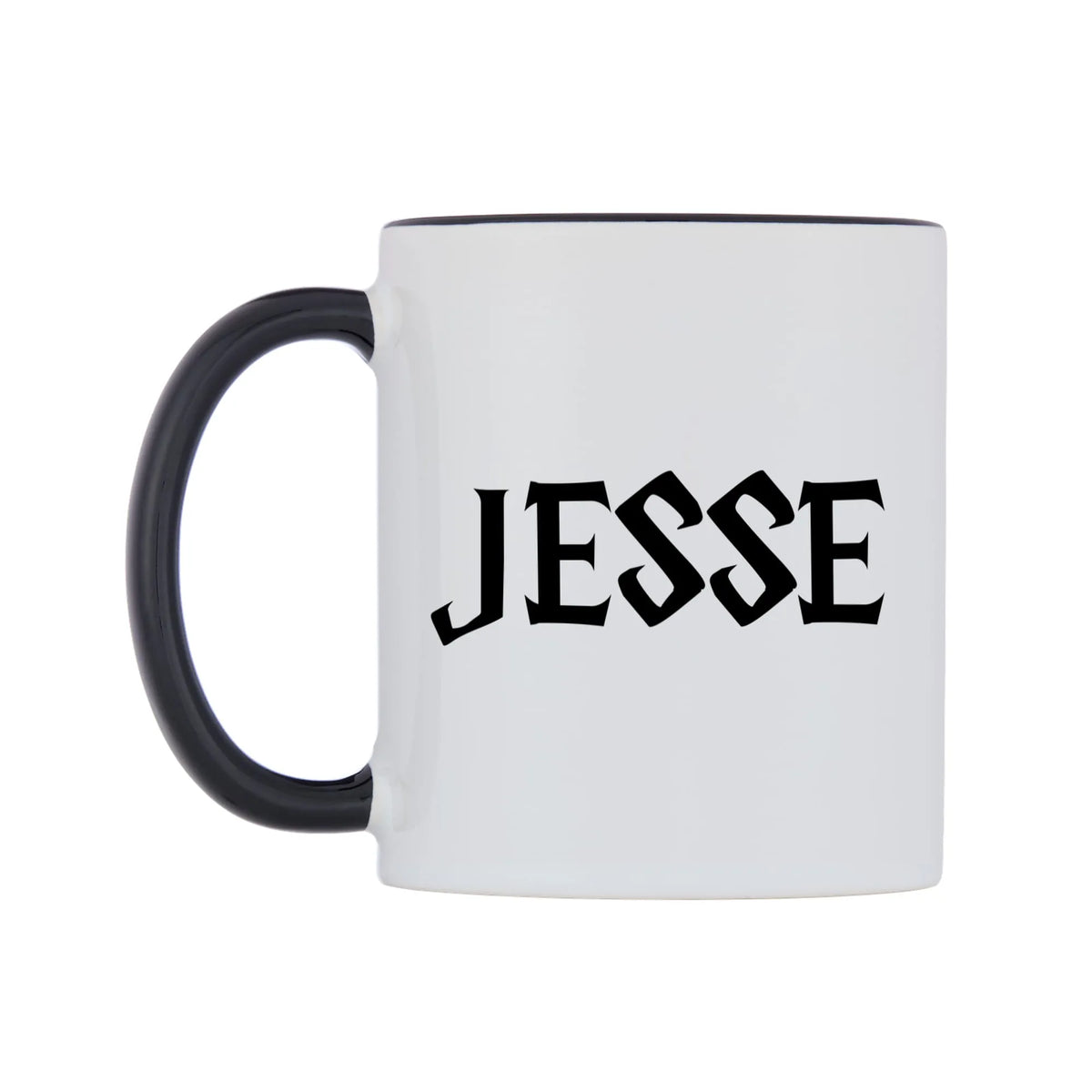 Jesse - Wizard Themed Mug — white 11oz gloss mug with a black inside and handle, right side, on a white background