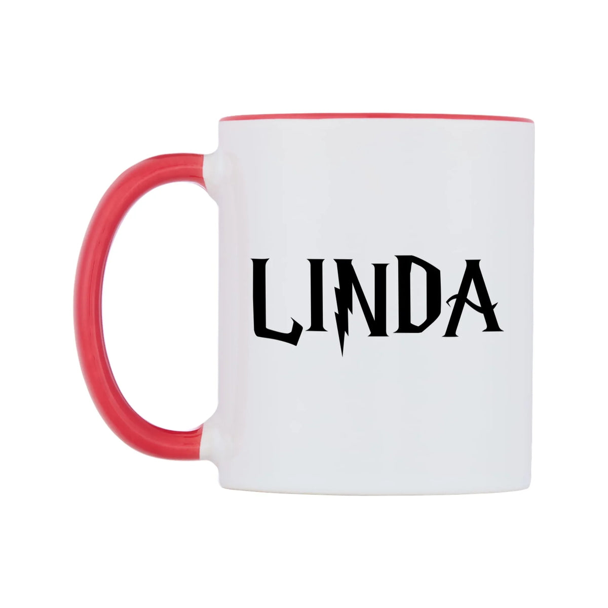Linda - Wizard Themed Mug — white 11oz gloss mug with a red inside and handle, right side, on a white background