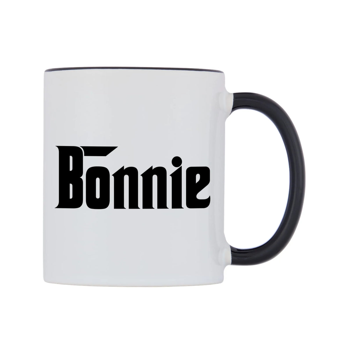 Bonnie - Godfather Themed Mug — white 11oz gloss mug with a black inside and handle, left side, on a white background