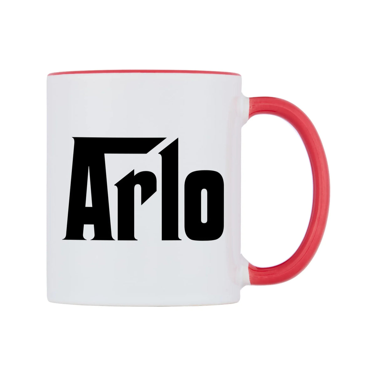 Arlo - Godfather Themed Mug — white 11oz gloss mug with a red inside and handle, left side, on a white background