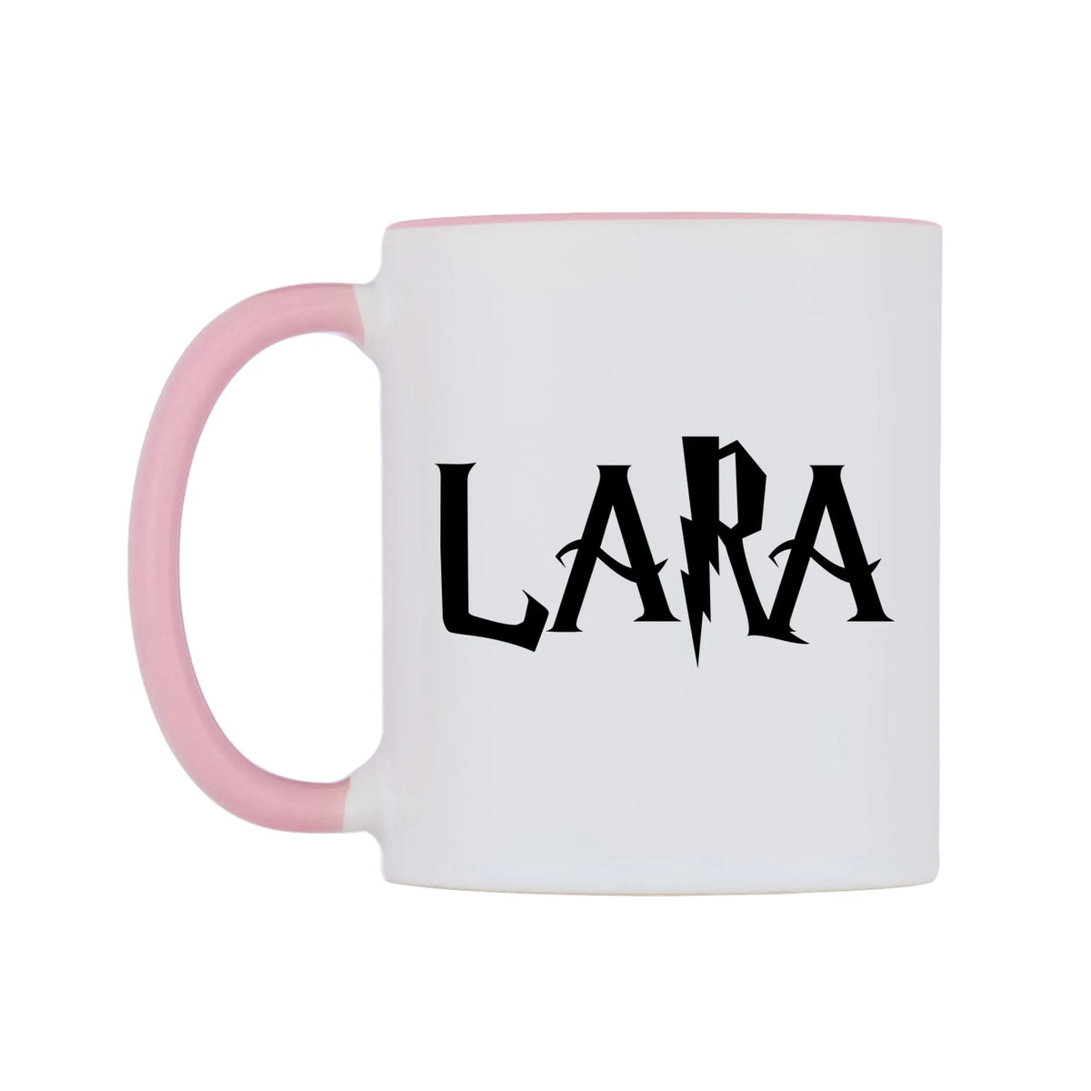 Lara - Wizard Themed Mug — white 11oz gloss mug with a pink inside and handle, right side, on a white background