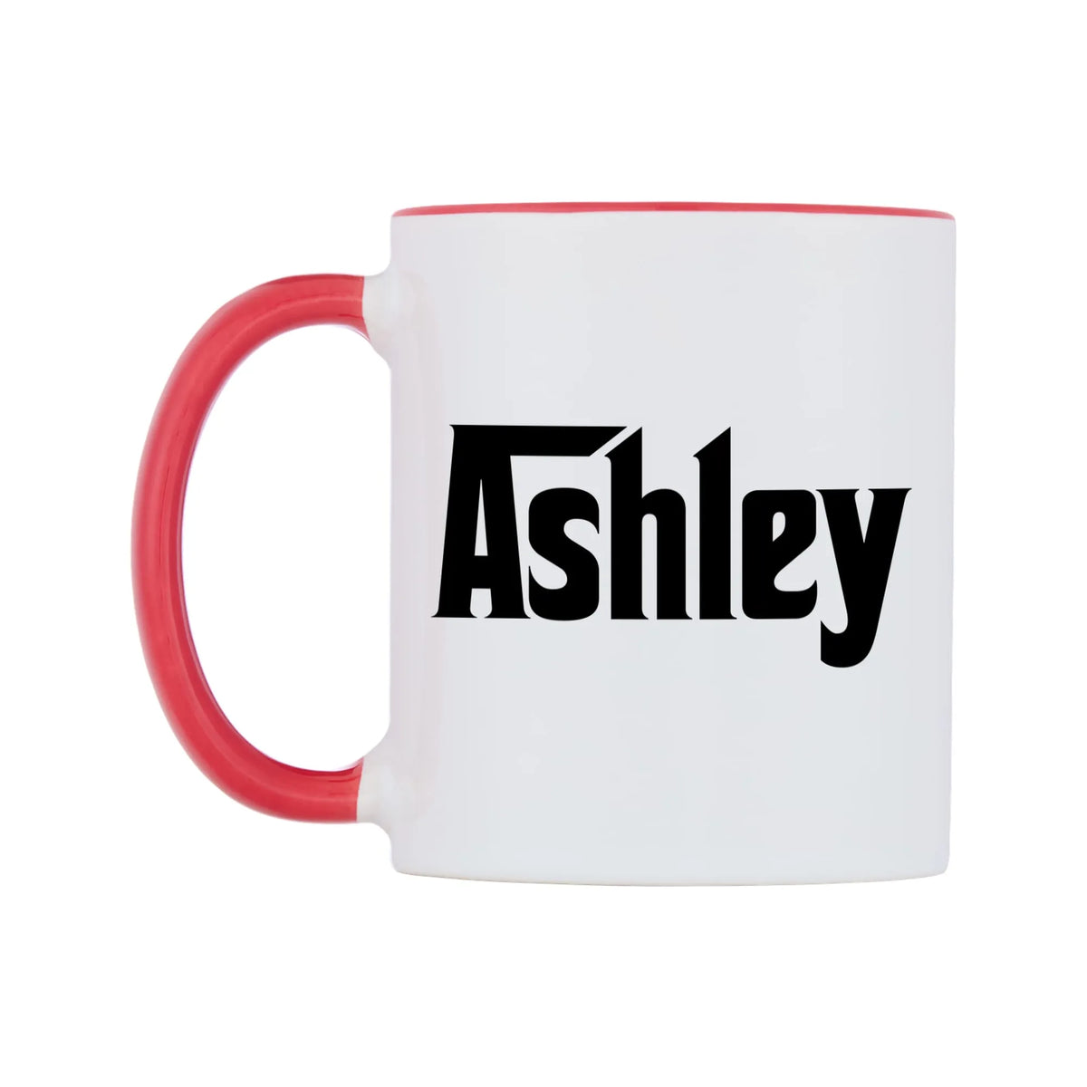 Ashley - Godfather Themed Mug — white 11oz gloss mug with a red inside and handle, right side, on a white background