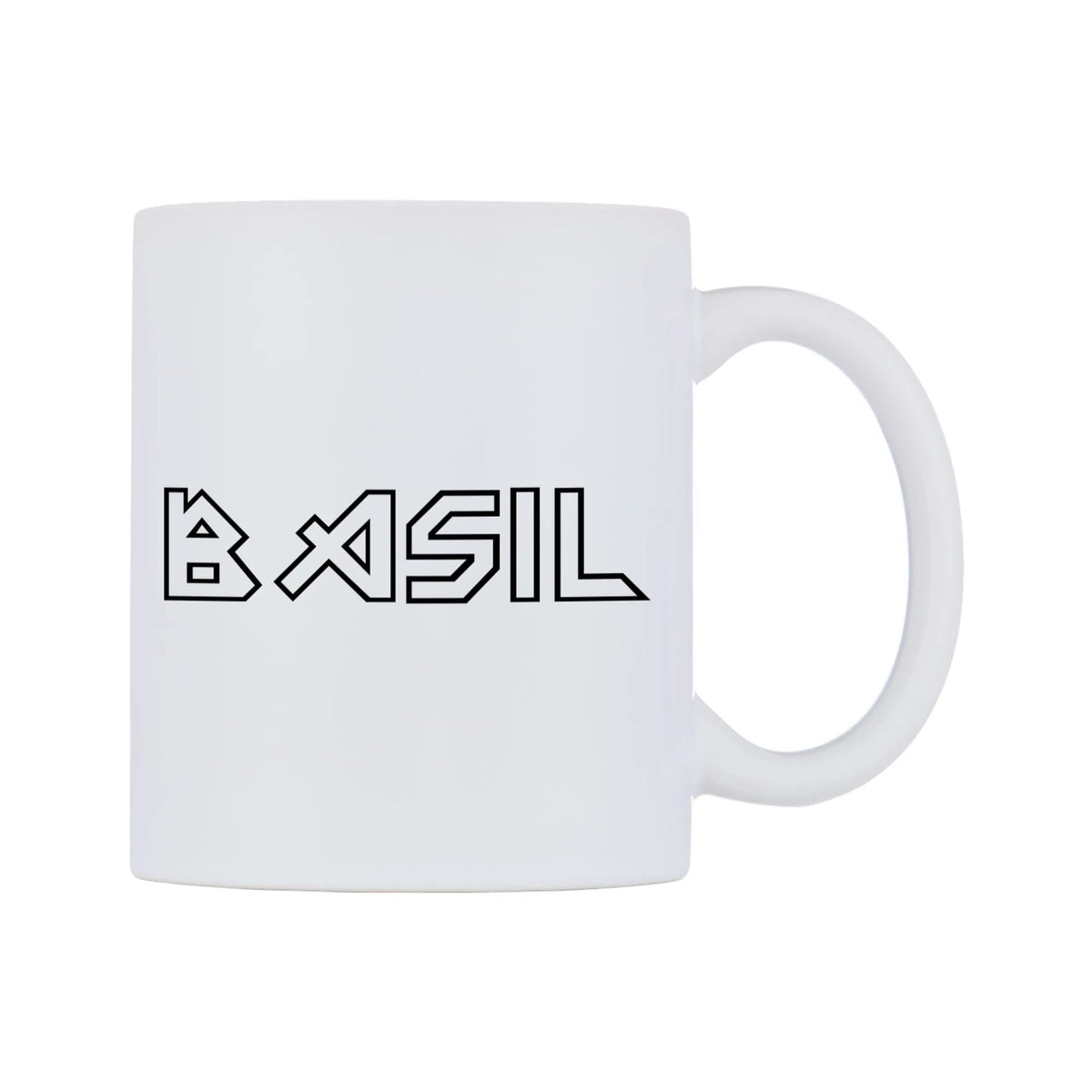 Basil - Iron Maiden Themed Mug — white 11oz gloss mug, left side, on a white background
